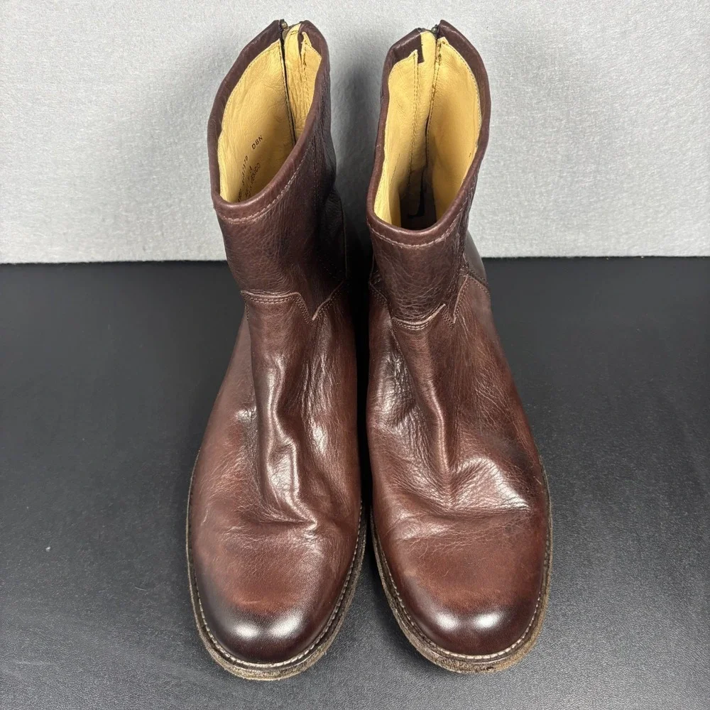 Frye Mens 10.5 D Dark Brown Leather Back Zip Ankle Boots Round Toe 3487870